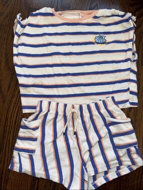 Zara 3t beach club Striped Two-Piece - White, Blue & Peach